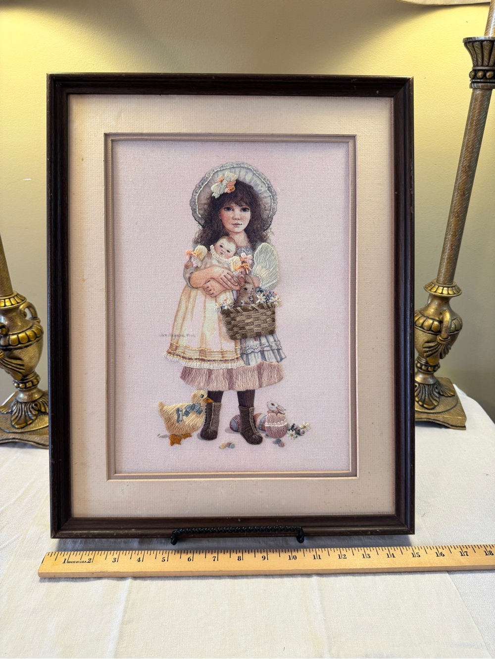 Jan Hagara Victoria Framed Embroidery Signed & Dated 1985, 14x18 in